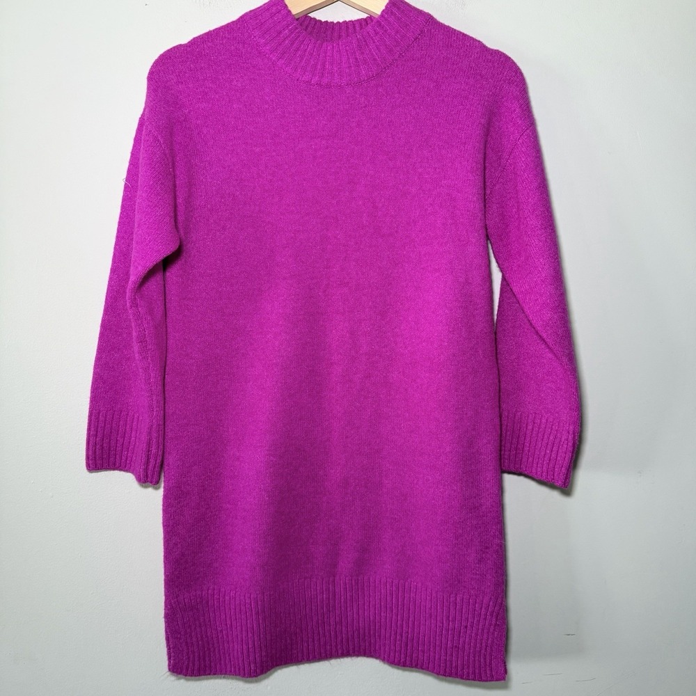 ZARA Sweater Dress Girls Size 8-9 Fuchsia Pink Knit Mock Neck Long Sleeve Wool
